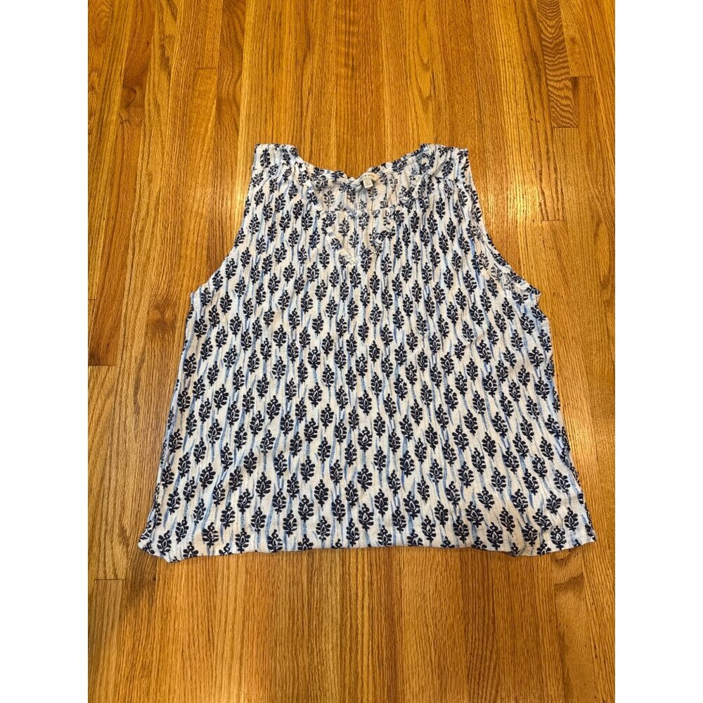 Lucky Brand Sleeveless Blue & White Floral Womens Top L/G 60% Cotton 40% Modal